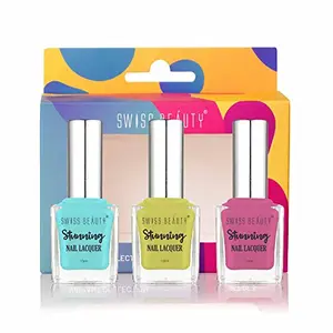 Swiss Beauty Bright n' Shine Set Of 3 Nail Laquer- Sky Blue Rose Pet& Treat Lime