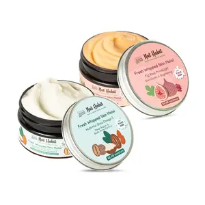 Nat Habit Multi-Nut Shea Omega-3 Fresh Whipped Skin Malai/Cream for Deep Hydration & Fig Rose PrimaLight Skin Malai/Cream for Skin clarity & brightening - 120ml Each (Combo Pack of 2)