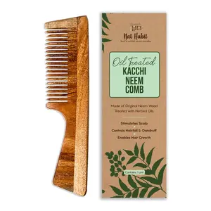 Nat Habit Kacchi Neem Comb Wooden Comb | Hair Growth Hairfall Dandruff Control | Hair Straightening Frizz Control | Comb for Men Women | Treated with Neem Oil Bhringraj & 17 Herbs (Fine Tooth)