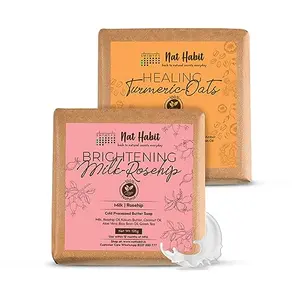 Nat Habit Handmade Butter Bath | Natural Ayurvedic & Processed For Men & Women 125g (Milk Rosehip - Turmeric 125g Combo Pack of 2)