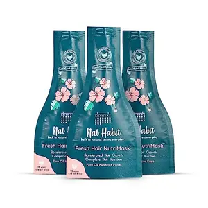 Nat Habit 5-Oil Hibiscus Fresh Hair Fancy CoverHair Growth Hairfall Control & Hair Smoothening For Dry Frizzy Hair - 40g (Pack Of 3)