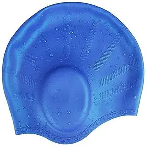 Cable World Latest Designed Long Hair Swim CapWaterproof Silicone Swimming Cap for Adult Woman and MenKeeps Hair Clean with Ear Protector (Blue)