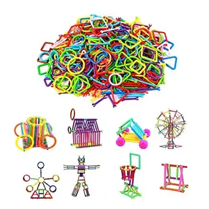 Cable World 200+ Assembly Colorful Straw Educational Plastic Building Blocks for (Include 200+ Stick Multicolour)