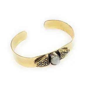 G&F Free Size Adjustable Golden Bracelet for Women- White Stone