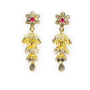 G&F Cubic Zirconia Golden Jhumka earrings for Women- Anaida