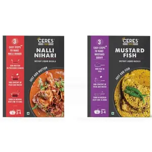 Ceres Foods Combo of 2: Nalli Nihari + Mustard Fish Instant Liquid Masala  Ready in 15 Mins | Serves 4 | (200gms x 2)