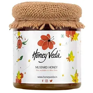 HoneyVeda 100% Natural Unprocessed Mustard Raw Honey - Unfiltered and Unpasteurized - 6 Natural Flavours Available - Mono Floral Honey (250 Grams)