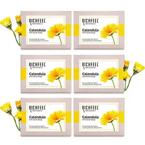 Richfeel Calendula Anti Acne Bar | Power of Soothing Calendula Extracts | For skin prone to Acne & Blemishes | Physician Formulated | Helps Calm & Replenish Skin | 75 g (Pack of 6)