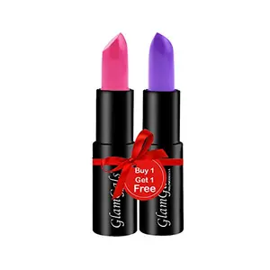 GlamGals HOLLYWOOD-U.S.A Matte Finish kissproof lipstick 1 Get 1 Free (Candy Pink Aubergine Purple)