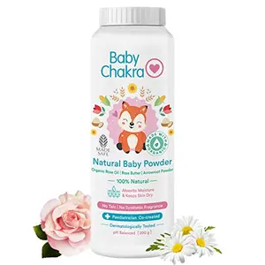 BabyChakra Talc-Free Natural Powder Dermatologically Tested Absorbs Moisture pH Balanced Made with Rose Butter Organic Rose Oil & Arrowroot Powder 100% Safe(Pack of 200gm)