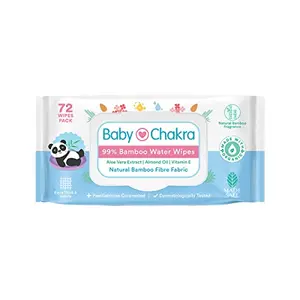 BabyChakra 99% Bamboo Water Soft Wipes with Lid Alcohol-Free 100% Natural Ingredients Dermatologically Tested Made with Aloe Vera Extract Almond Oil & Organic Jasmine Oil (72 Wipes)