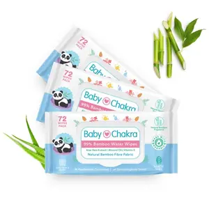 BabyChakra 99% Bamboo Water Soft Wipes with Lid Alcohol-Free 100% Natural Ingredients Dermatologically Tested Made with Aloe Vera Extract Almond Oil & Organic Jasmine Oil (72 Wipes) Pack of 3