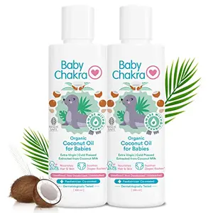 BabyChakra Extra Virgin Pressed Organic Coconut Oil For | Nourishes Hair & Skin | Soothes Diapers Rashes| Unrefined Non Deodorised & Unbleached 100 ml (Pack of 2)