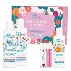 BabyChakra Mama Gift Kit with Hair Oil (100ml) Shampoo (200ml) Wash (200ml) & Lip Balm Duo Pack for Mom & (4.5 g x2)
