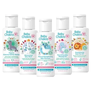 BabyChakra Wash Shampoo Massage Oil Hair Oil & Coconut Oil for | No Mineral Oil & No Paraben | Nourishes Hair & Skin | PH Balanced | (Dermatologically Tested (30ml Each)
