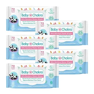 BabyChakra 99% Bamboo Water Soft Wipes with Lid Alcohol-Free 100% Natural Ingredients Dermatologically Tested Made with Aloe Vera Extract Almond Oil & Organic Jasmine Oil (72 Wipes) Pack of 5