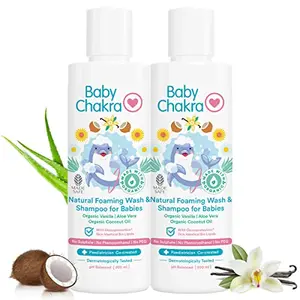 BabyChakra Natural Foaming Wash & Shampoo for for Tear-Free Bath Time Mild Cleansing & Deep Moisturising for Gentle Skin Toxin Free Dermatologically Tested (200ml) x 2
