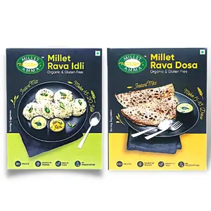 Millet Amma Organic Millet Breakfast Idli and Rava Dosa Combo | Millet Rava Dosa Mix 250g + Millet Rava Idli Mix 250g | Good Healthy and Suitable for Breakfast or Dinner | Easy & Ready to Cook | Instant Millet Breakfast Mix | Rich in Protein & High Fiber 