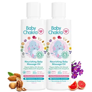 BabyChakra Nourishing Massage Oil 100ml with Organic Almond & Saffron Oil | No Mineral Oil & No Paraben | Dermatologically Tested | 100% Natural & Stronger Skin Barrier (Pack of 2)