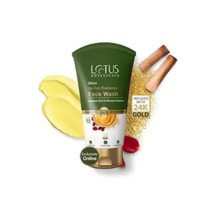 Lotus Botanicals Ubtan De-Tan Radiance Face Wash | Infused with 24K Gold | For Glowing & d Skin Anti-Tan | No Silicon No Sulphates Non-Comedogenic | 100ml