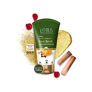 Lotus Botanicals Ubtan De-Tan Radiance Face Scrub | Infused with 24K Gold | For Gentle Exfoliation Unclogs Pores Glowing & d Skin Anti-Tan | No Silicon No Sulphates Non-Comedogenic No | 100g