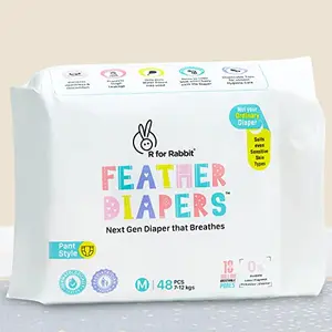 R for Rabbit Medium m Size Premium Feather Diaper for 7 to 12 kgs (48 Pack Offer)