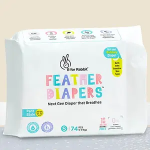 R for Rabbit Small S Size Premium Feather Diaper for 5 to 9 kgs (74 Pack Offer)