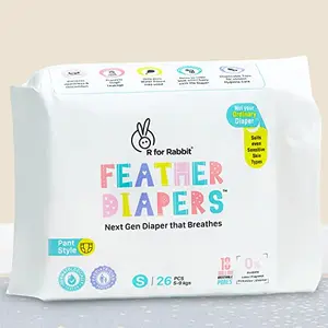 R for Rabbit Small S Size Premium Feather Diaper for 5 to 9 kgs (26 Pack Offer)