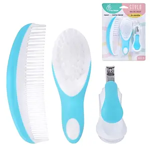 R For Rabbit Stylo New Born Hair Brush Comb and Nail Cutter for | Grooming Kit with Hair Care and Nail Care Set - Blue