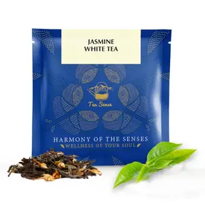 TEA SENSE Jasmine White Tea | 15 Pc | Pyramid Tea Bags in Sealed Pouches | Sweet Light Delightful Jasmine Flavor | Can be Rebrewed