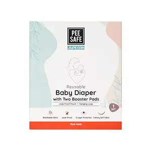 Pee Safe Reusable Diaper | Washable & Adjustable Design | Comfortable Soft Fabric | 5 Layer Protection Kit | Leak Proof | 2 Pads | Red Web | 1 Set