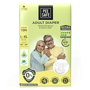 Pee Safe Adult Diaper | Extra Large | Waist Size 96-137 cm (38"-54") | High Absorbency | 10 Count