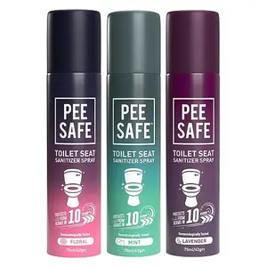 Pee Safe Toilet Seat Sanitizer Spray 75 ml (Mint Lavender Floral Pack of 3) | The Of UTI & Other Infections | Anti Odour Deodorizer