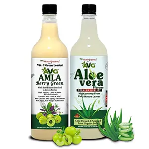 AVG Health Organics Combo of Amla and Aloevera Juice Sugar free 1000 ML Each