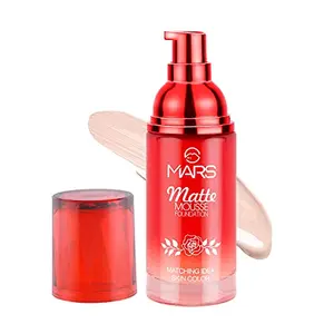 MARS Hydrating Matte Mousse Foundation | Lightand Seamlessly Blendable Foundation for Face Makeup (60 ml) (101-Ivory)