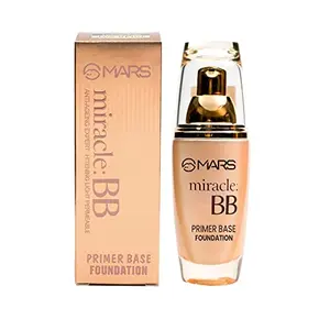 MARS Miracle BB Foundation with Primer Base | Oil Control & Poreless | Long Lasting Liquid Foundation (60ml) 04-GOLDEN BEIGE
