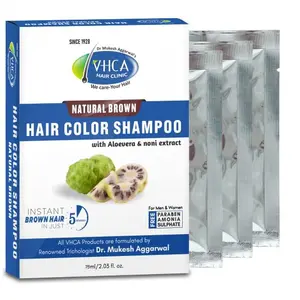 VHCA Brown Hair Color Shampoo For Men Women Boys Girls | Noni Brown Hair Magic Shampoo | Hair Color Shampoo For Men Natural Brown | Paraben and Sulphate Free Shampoo | (15ml X 5 Sachet) (Brown)