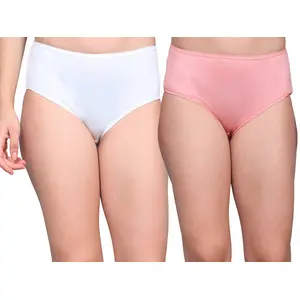 BAMBOOLOGY Organic Bamboo Fabric Mid Rise underwear All Day Comfort Solid Midi Panty Pack of 2 White/Peach