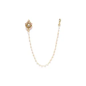 Priyaasi Kundan Studded Golden ColorClip-on Nose Ring with Pearl Chain For Women