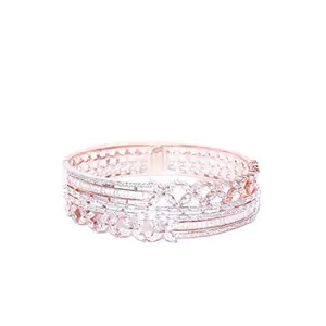 Priyaasi Layered Bold Rose Gold Bracelet for Women | Studded | Floral Striped Pattern | Designer Kada Style Girls Bracelet for Parties Weddings & days | Great Gift for Girls