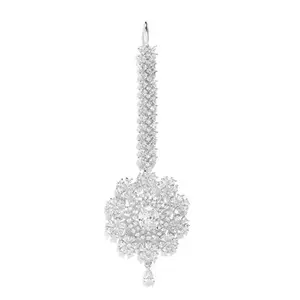 Priyaasi Elegant Silver Maang Tikka for Women () | Brass Material | Stunning Floral Design | Maang Tikka for Wedding - Traditional & Festive | Big Size