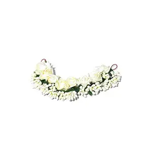 Priyaasi White Silk Flower Bun Accessory for Women and Girls - White