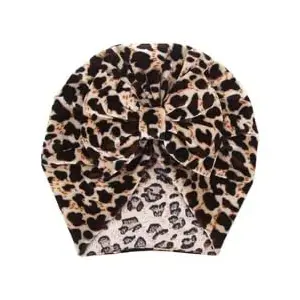 Aashiya Trades Leopard Strechable Print Velvet Turban Bow for Unisex for Age 0 to 15 Months - Velvet Soft Turban Cap for Multicolour