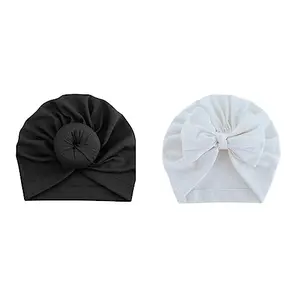 Aashiya Trades Set of 2 - Cotton Turban Knot Bow Cap for Girls & Boys Turban Bow Cap Head Cap Multicolour