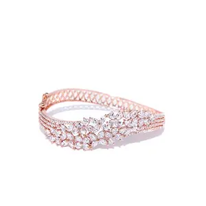 Priyaasi Floral Design Rose Gold Bracelet for Women | Studded | Bangle Style Kada Bracelet for Girls | Interlock Closure | One Size Fits All | Gift for Women & Girls