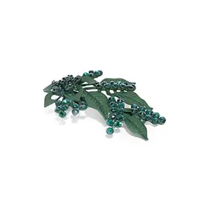 Priyaasi Leaf Design Alligator Hair Clip/s with Green Stone for Women and Girls