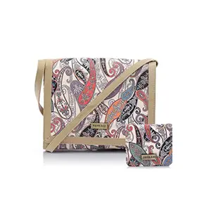 Priyaasi Paisley Kalamkari Floral Two Fold Wallet and Sling Bag Set for Women's - Stylish Casual Crossbody Bag with Adjustable Strap Zipper Closure and Money Purse with Magnetic Closure