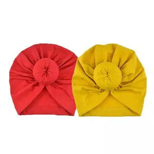 Aashiya Trades Set of 2 - Red and Yellow Knot Cotton Turban Knot Bow Cap for Girls & Boys Turban Bow Cap Head Cap
