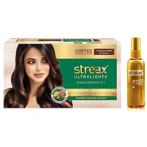Streax Ultralights Hair Color Highlighting Kit for Women & Men 60ml Gem Collection - Cappuccino Brown And Walnut Serum 100 ml