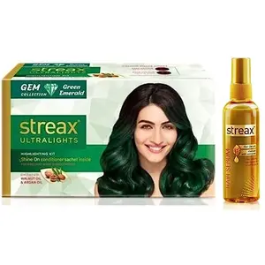 Streax Ultralights Hair Color Highlighting Kit for Women & Men 60ml Gem Collection - Green Emerald And Walnut Serum 100 ml